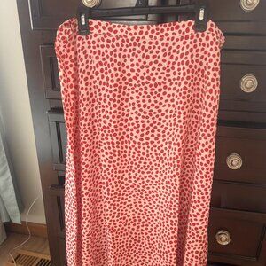 TAHARI XL light pink red polka dot LONG SKIRT elastic waist NWT